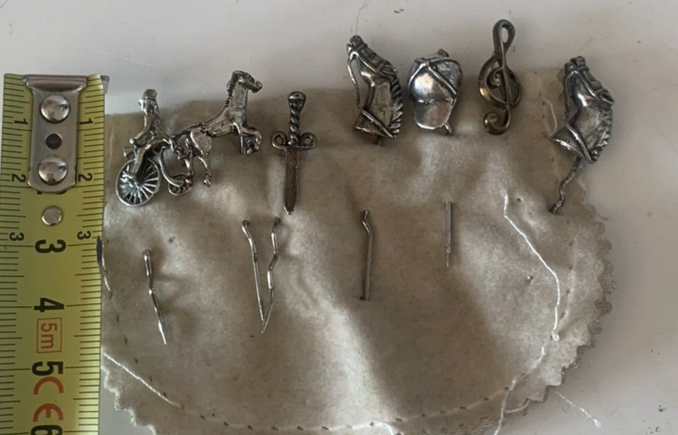 Brooches Tie Silver 925 Scarf Horse Spada Jockey Cap 7 Pieces