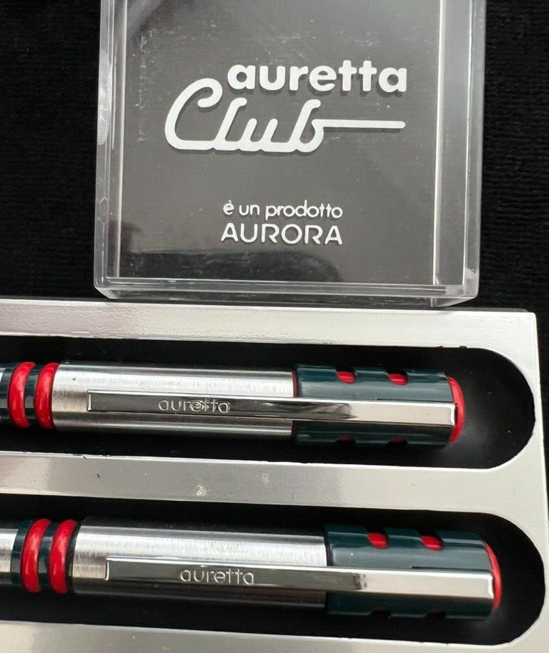 🔴 AURETTA Kugelschreiber von Aurora Club, verchromt, rot und blau, Vintage-Etui, 70 