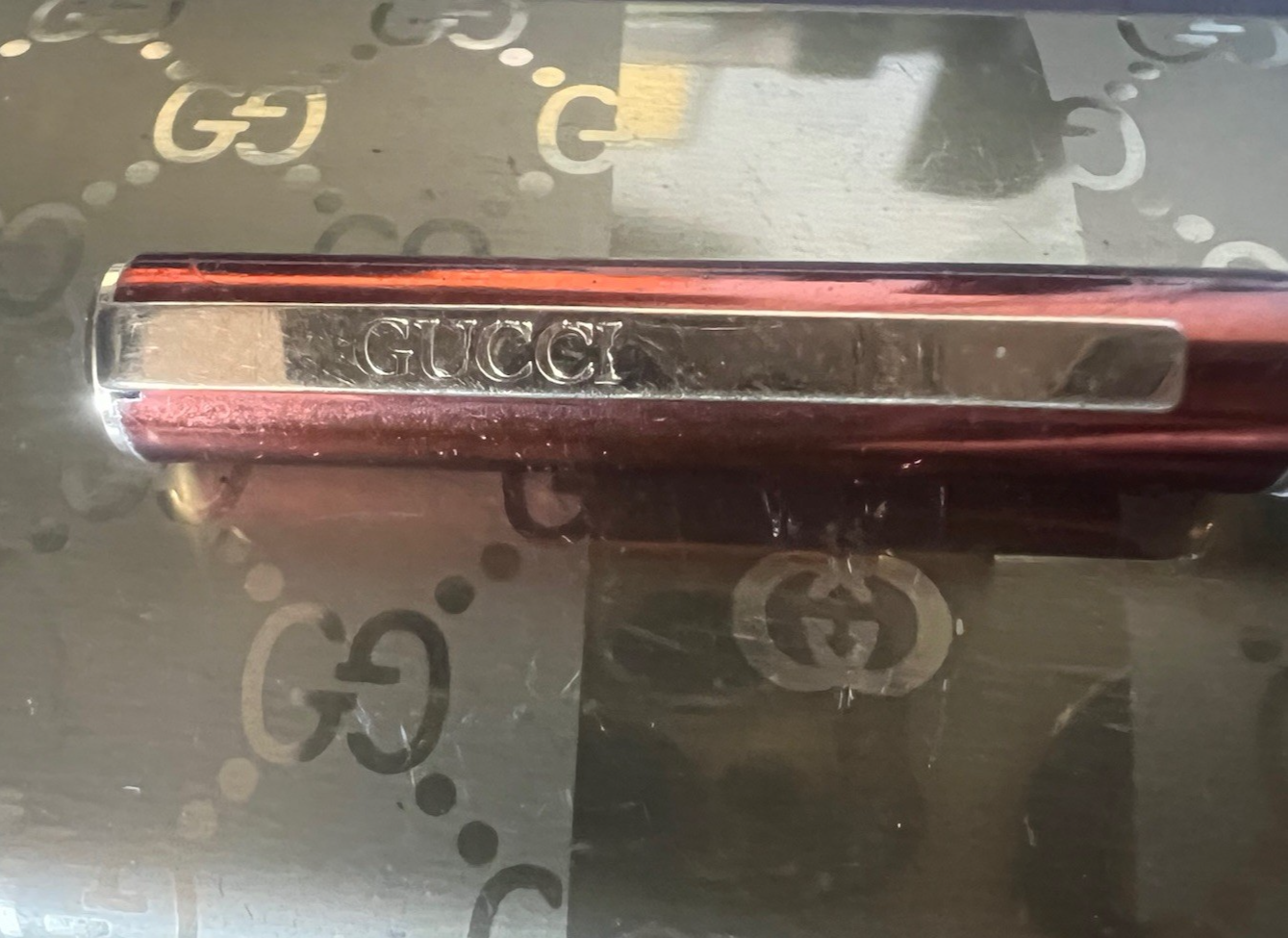 🔴 Gucci Penna a sfera lacca marrone fasce verde rosso clip dorata vintage