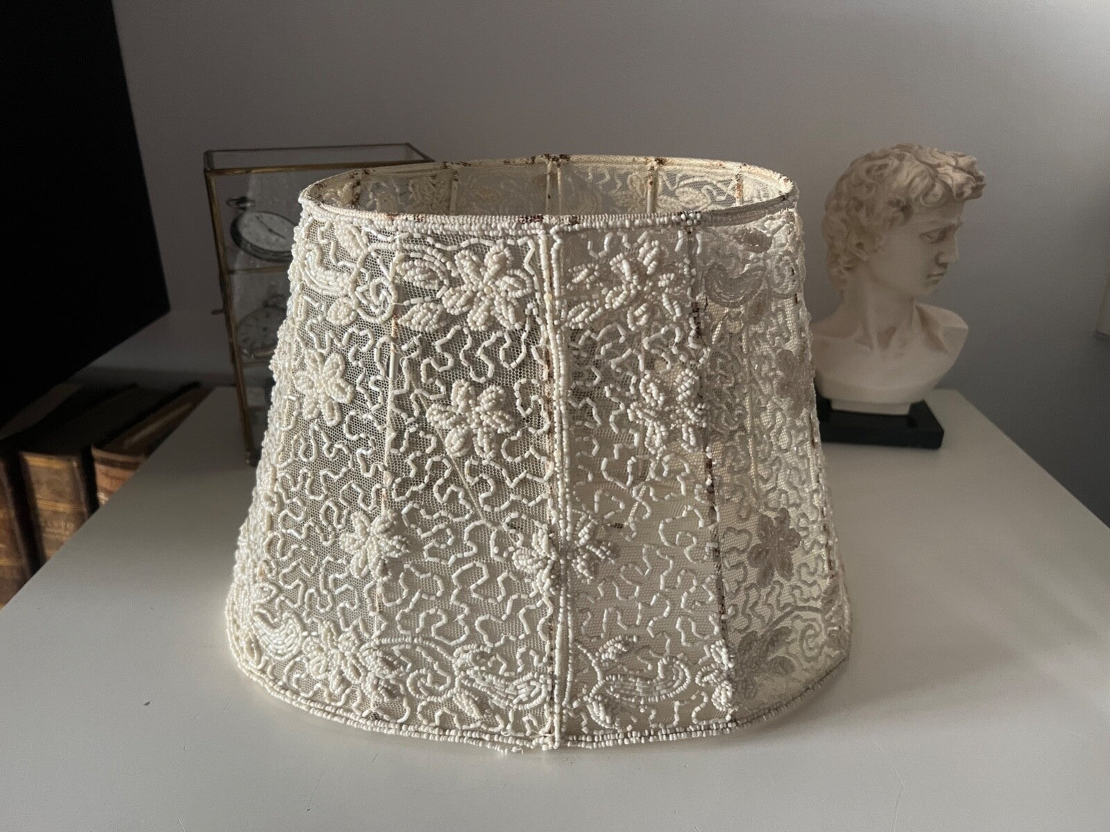 🔴 Paralume grande IN PIZZO VELO lampada, lume traforato beige campana vintage