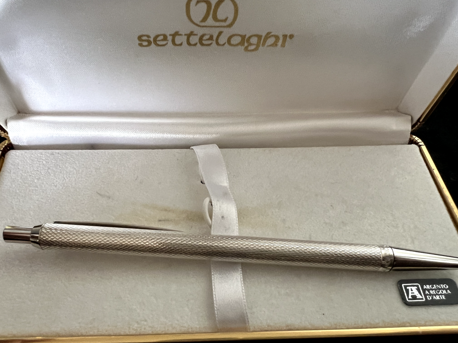 Settelaghi Stylo-Plume Sphère Argent 925 Massif Guillocchè Fenêtre Personnel 7