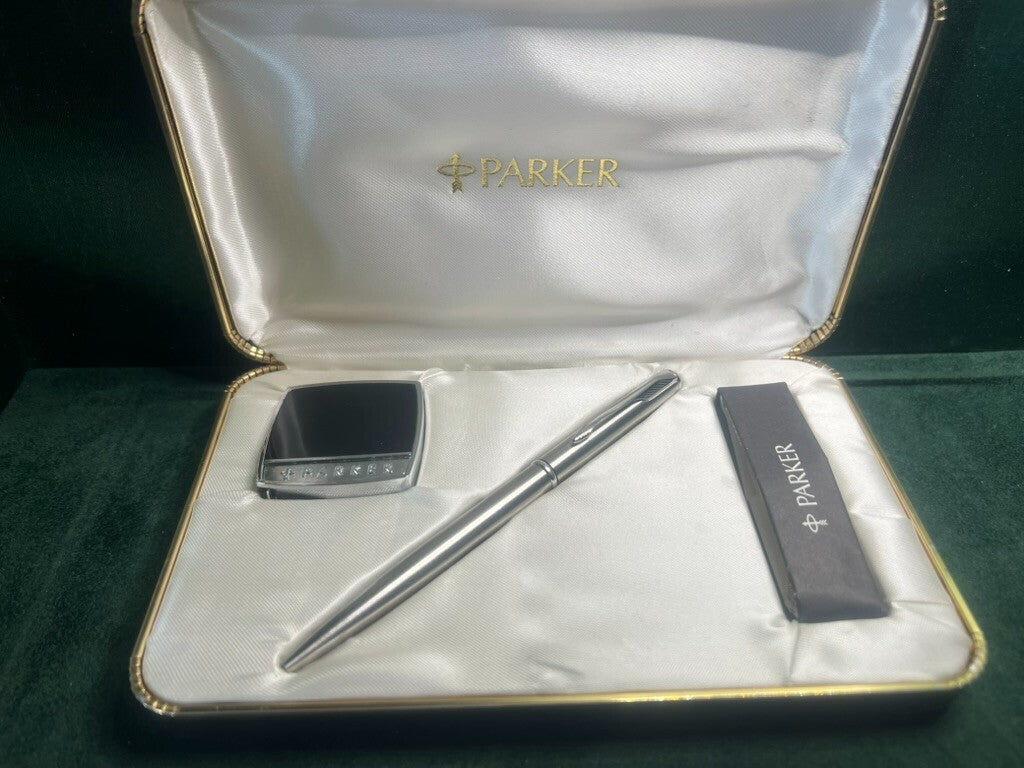 🔴 PARKER penna sfera cromata CON METRO lacca garanzia ed astuccio