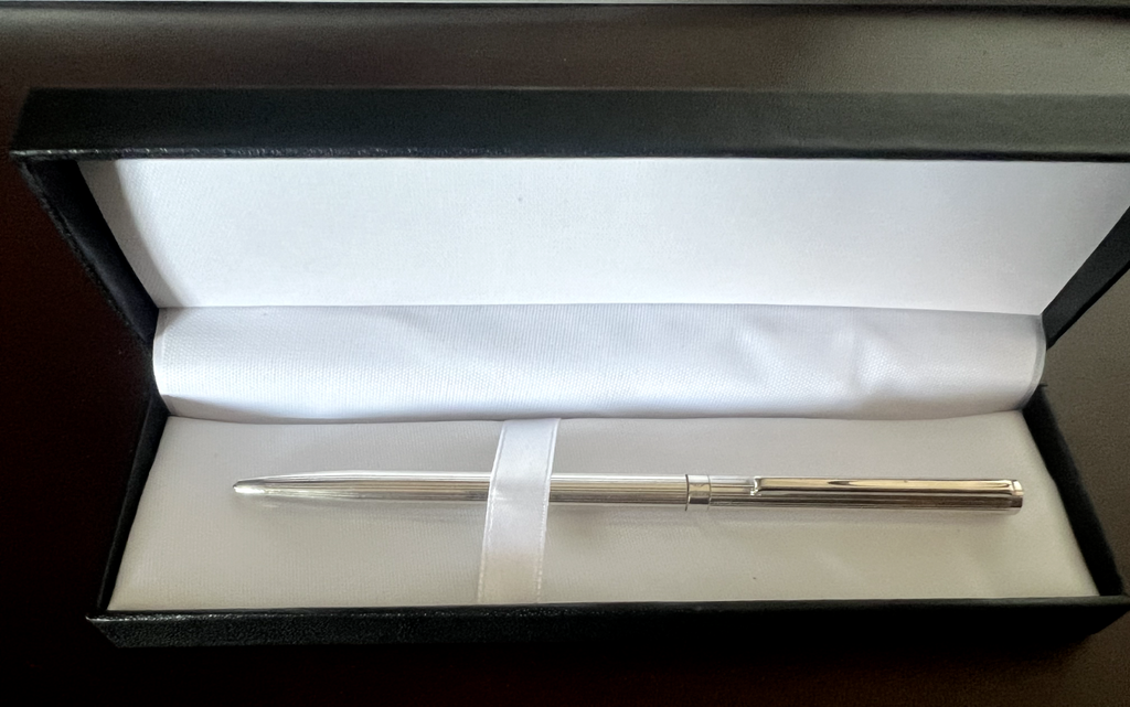 🔴 SOLID SILVER 925 ballpoint pen horizontal lines writes vintage 19 