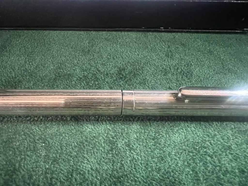 Stylo-Plume Sphère Argent 925 Massif Corps Rayé Écrit Avec Trousse 5