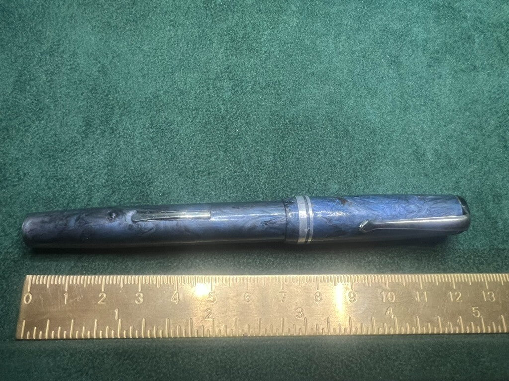 🔴 Penna stilografica AZZURRA MARMORIZZATA profili cromati a leva SCRIVE vintage
