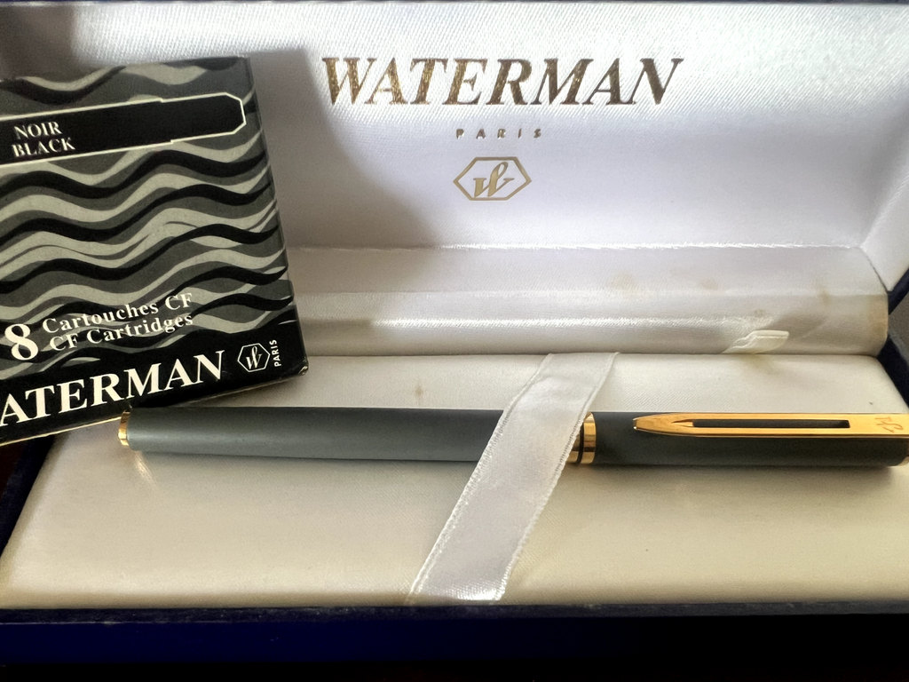 🔴 WATERMAN Laureat fountain pen, grey lacquer, gold-plated trim, F nib 