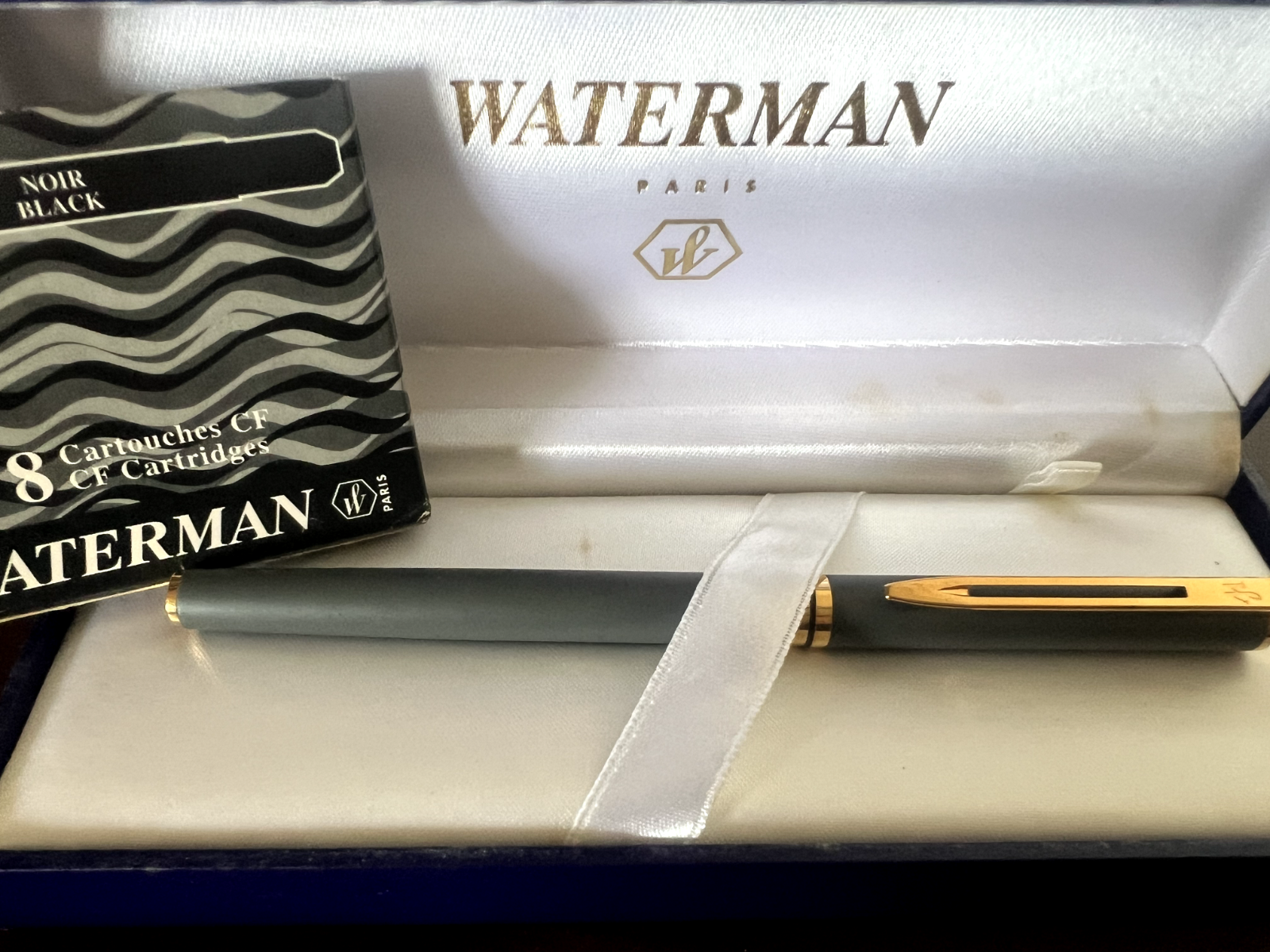 🔴 WATERMAN Laureat fountain pen, grey lacquer, gold-plated trim, F nib 
