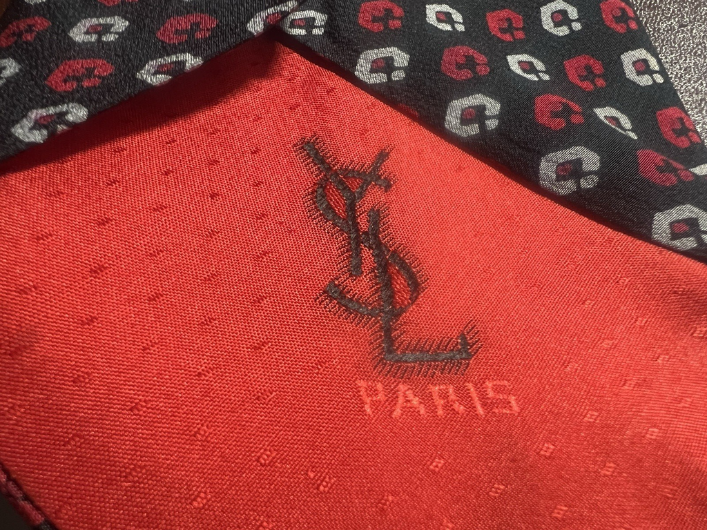 YSL Silk Tie YVES SAINT LAURENT Red Black White Pure Silk