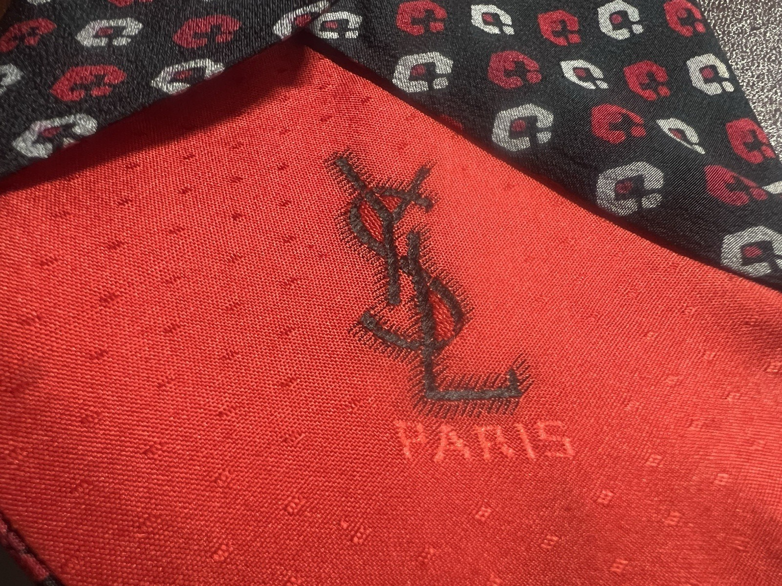 YSL Silk Tie YVES SAINT LAURENT Red Black White Pure Silk