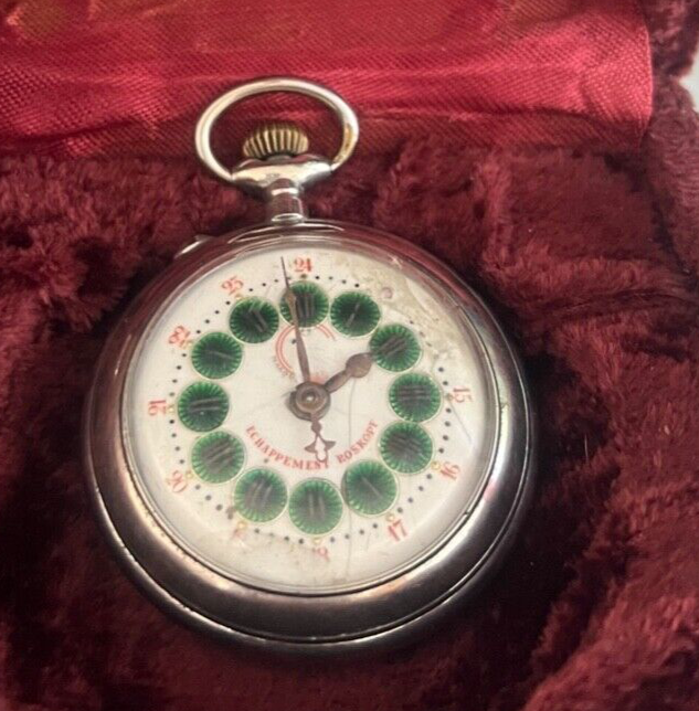 🔴 ROSKOPF Taschenuhr, Zifferblatt mit irisierendem Emaille, Handaufzug, Vintage 