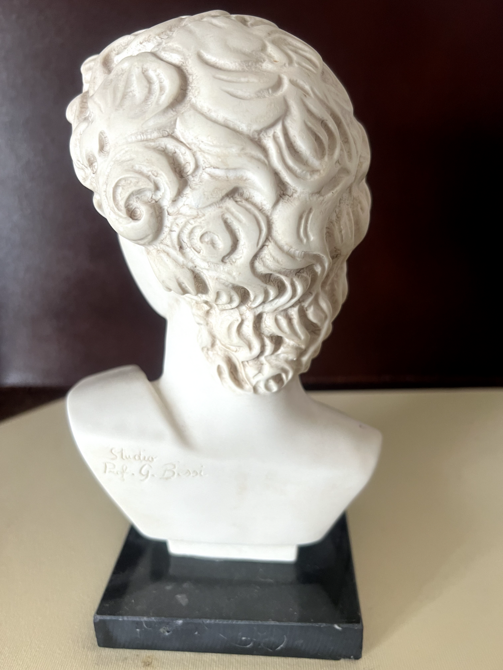 David Statue Sculpture Base Marbre Signé Bessi Bibliothèque Buste L 10 H 22 CM