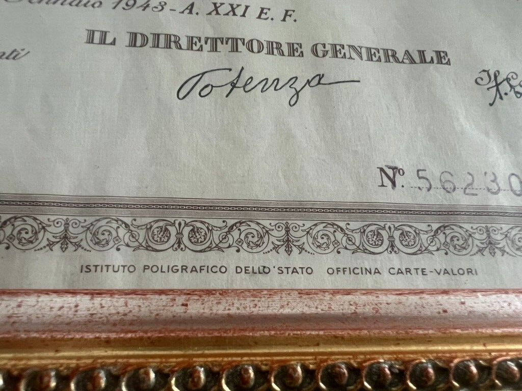 Regno Italie Paypal Publique Rendita Annua Roma 1943 Cadre D'Origine