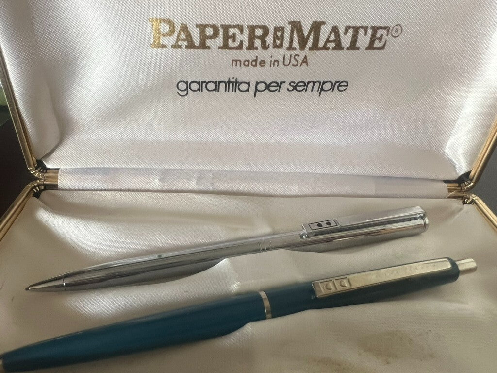 Papermate Stylo-Plume Sphère Et Crayon Mécanique Bleu Chrome Vintage 