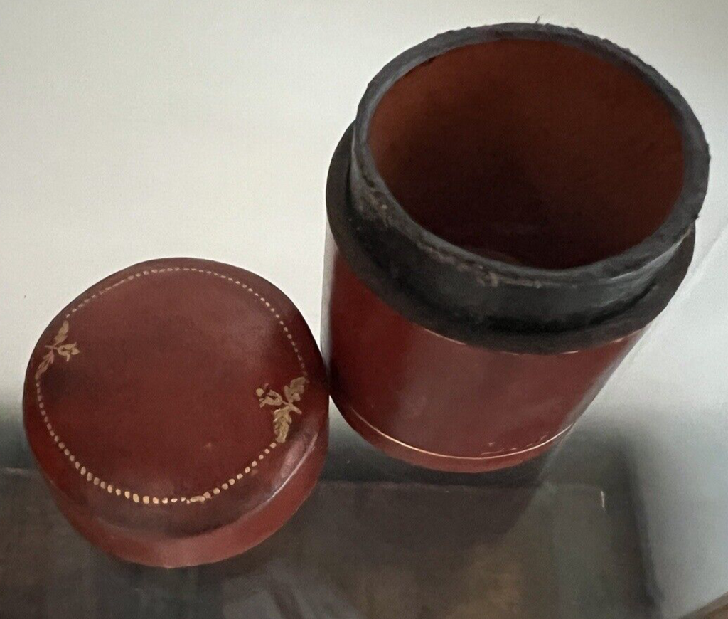 🔴 Scatola OROLOGIO box ciondolo gioiello pelle dorata L 3,7 h 5,5 ANTICA