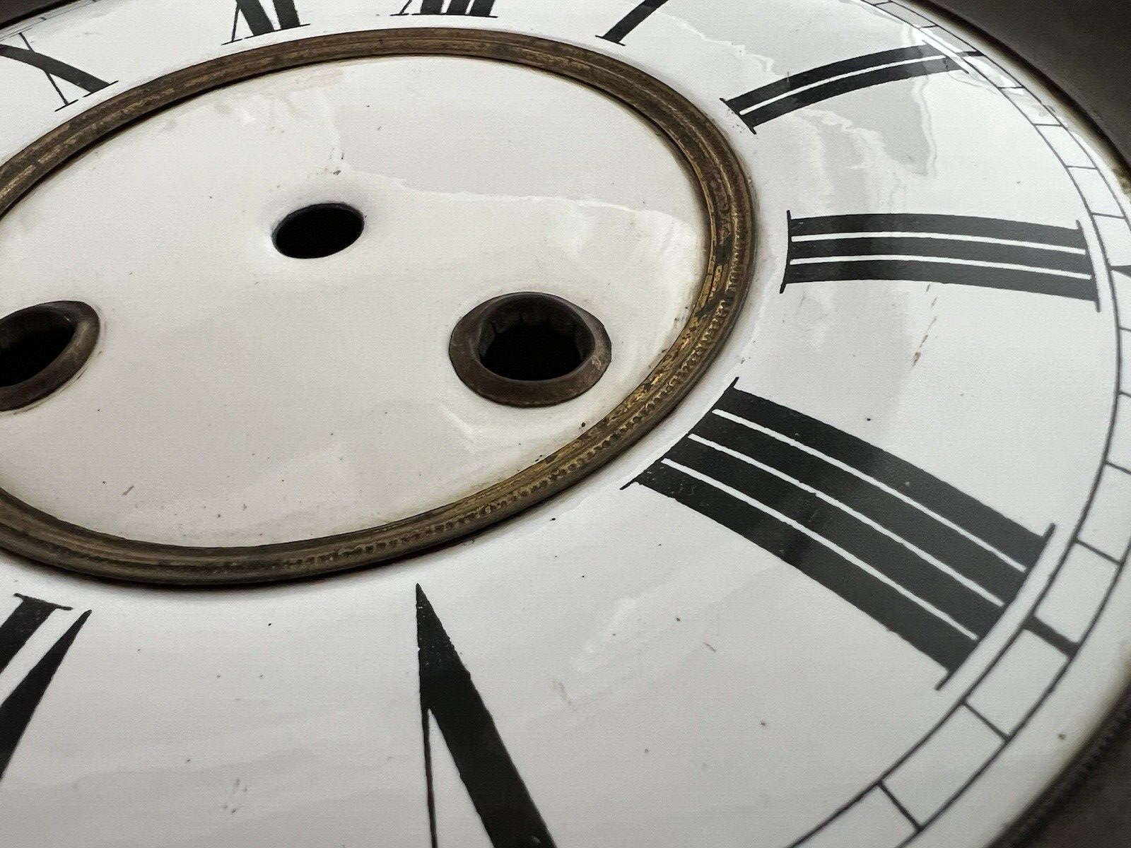 🔴 QUADRANTE orologio pendolo muro parete smaltato bordi ottone 3 fori vintage