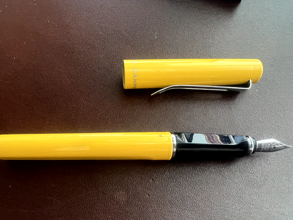 🔴 CAMPO MARZIO penna stilografica lacca gialla profili cromati design scrive