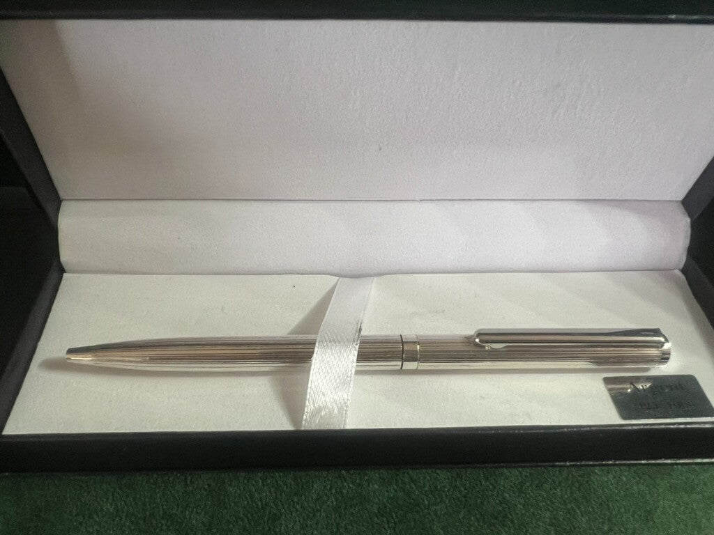 Stylo-Plume Sphère Argent 925 Massif Corps Rayé Écrit Avec Trousse 5