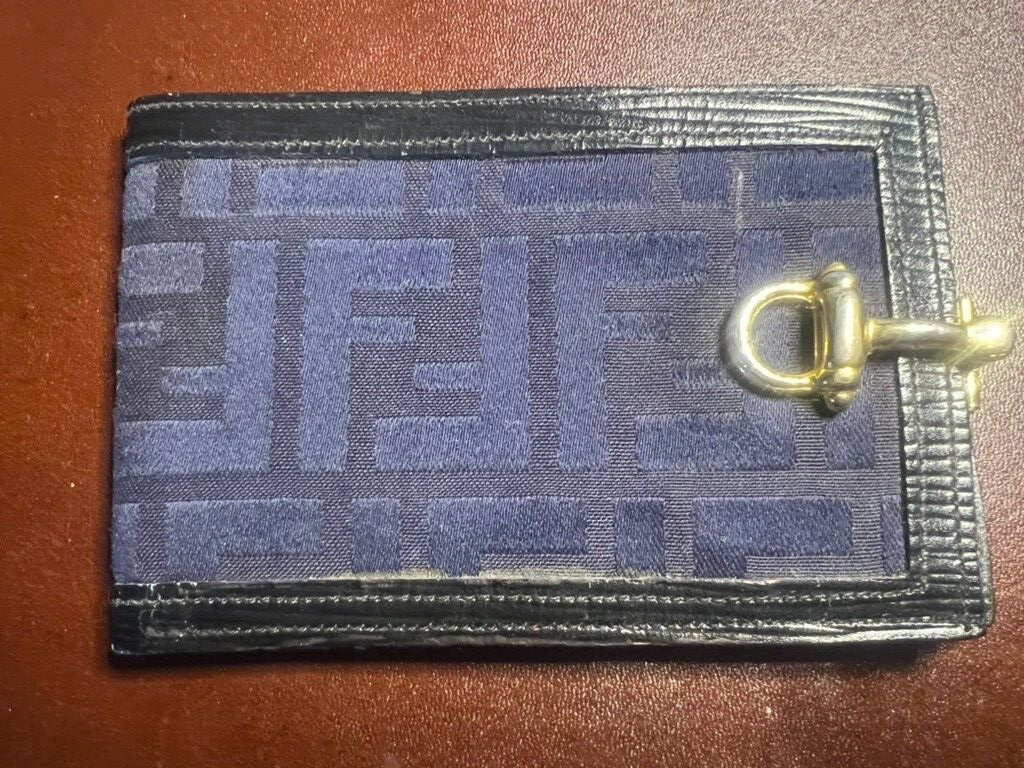 🔴 FENDI portafoglio uomo tessuto Zucca blu interno pelle con gancio vintage