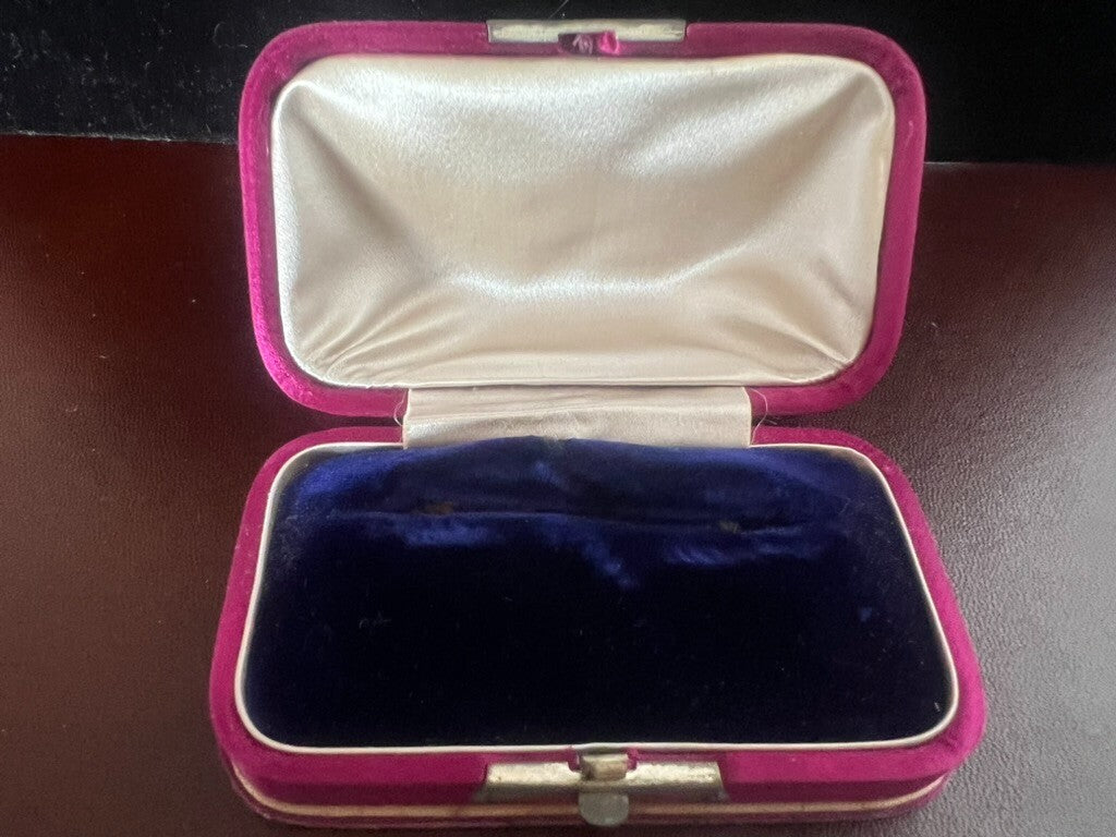 Boîte Boucles D'Oreilles Trousse Coffret Velours Tissu Violet Antique 1920