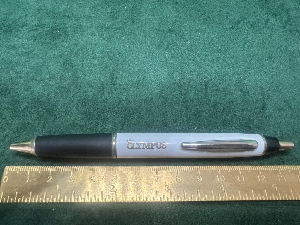 🔴 OLYMPUS penna sfera lacca bianca nera meccanismo a scatto scrive vintage
