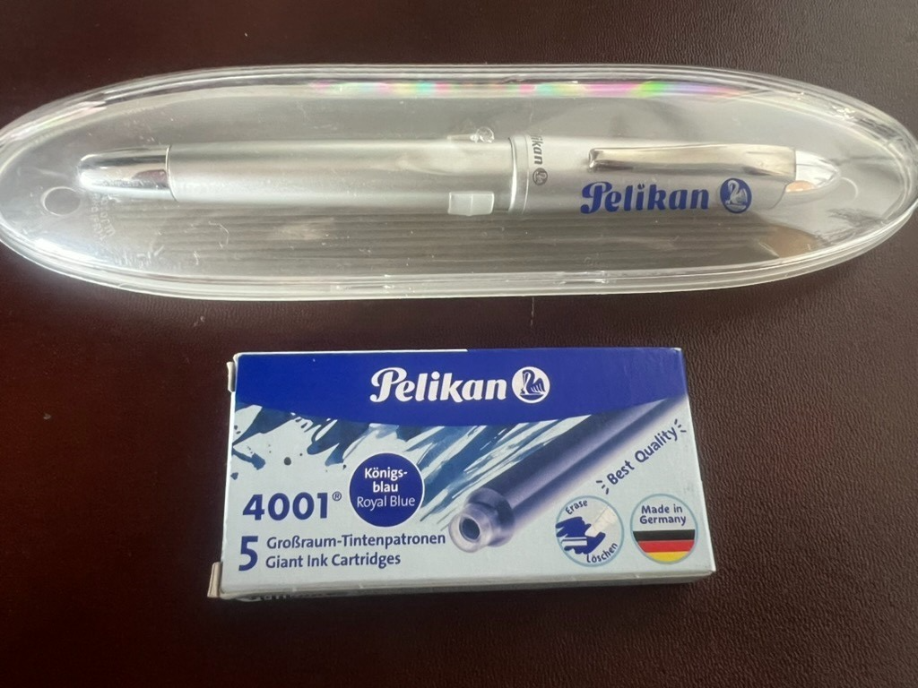 🔴 PELIKAN penna stilografica satinata profili cromati metallo lucidi M vintage