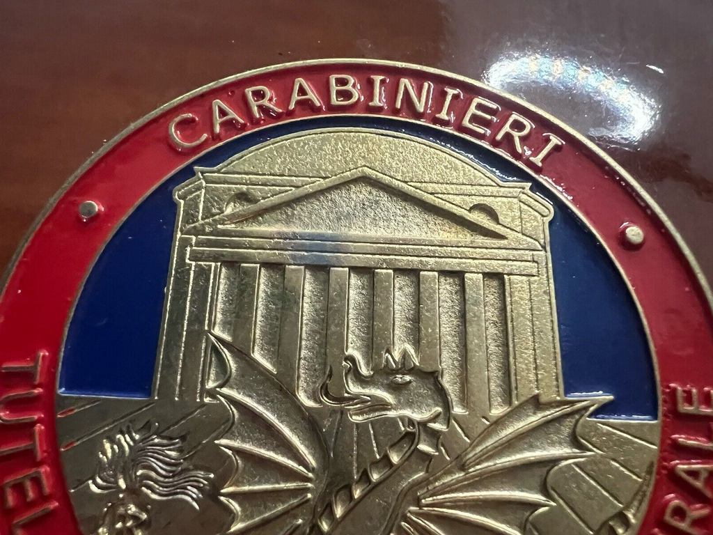 Crest Carabinieri Bouclier Bois Poli Avec Applications Métal Vernis Hauteur 15