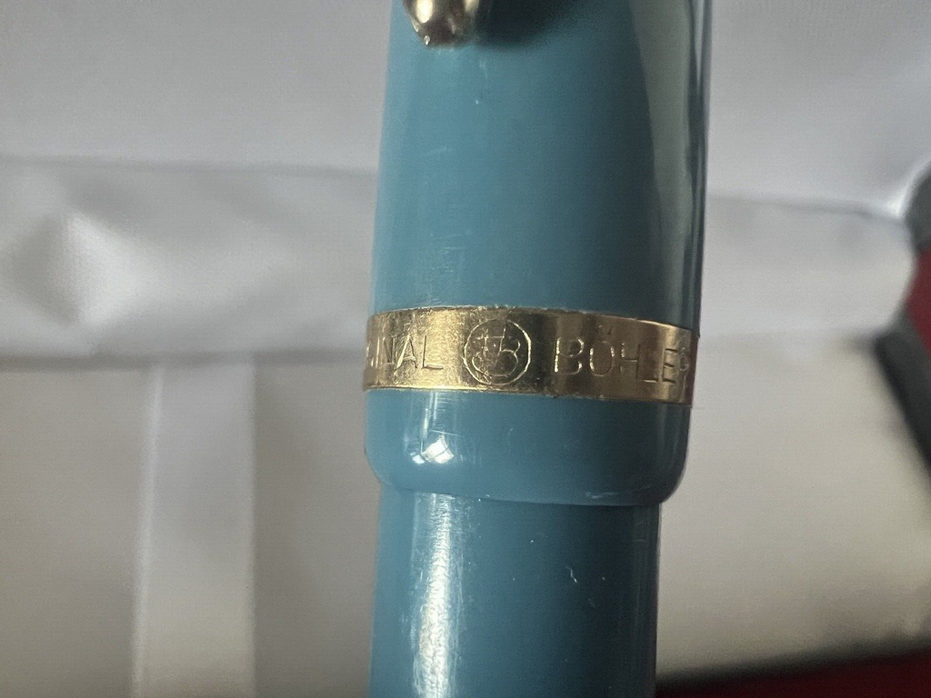 Original Bohler Stylo-Plume Stylo à Plume Bleu À Piston Écrit Vintage 1950