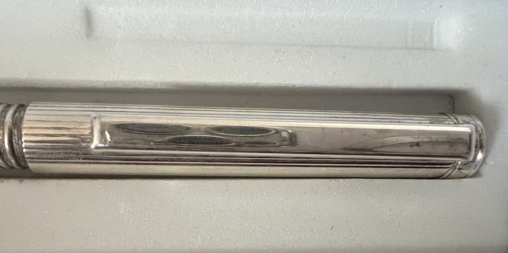 Stylo-Plume Sphère Argent Massif Rayures Bas-Relief Écrit Italienne Vintage 9