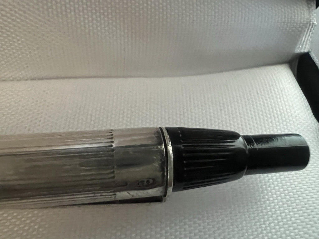 Stylo-Plume Sphère Argent 925 Rayures Mécanisme Bouton Snap Rare Vintage 20