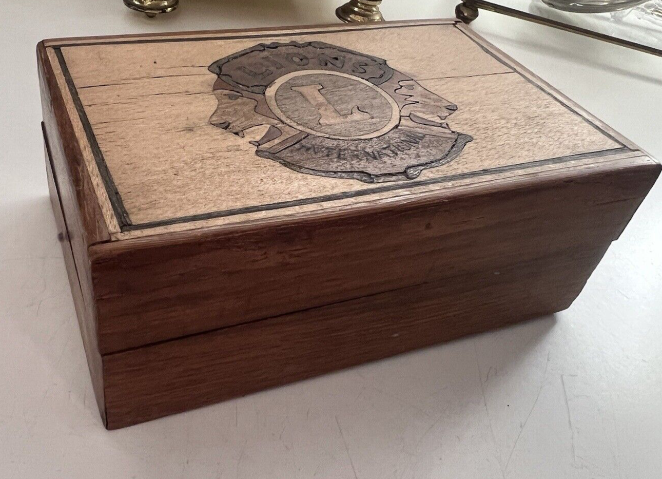 🔴 Lions Club Mosaik-Box, handgefertigte Sarg-Vintage-Box 5 