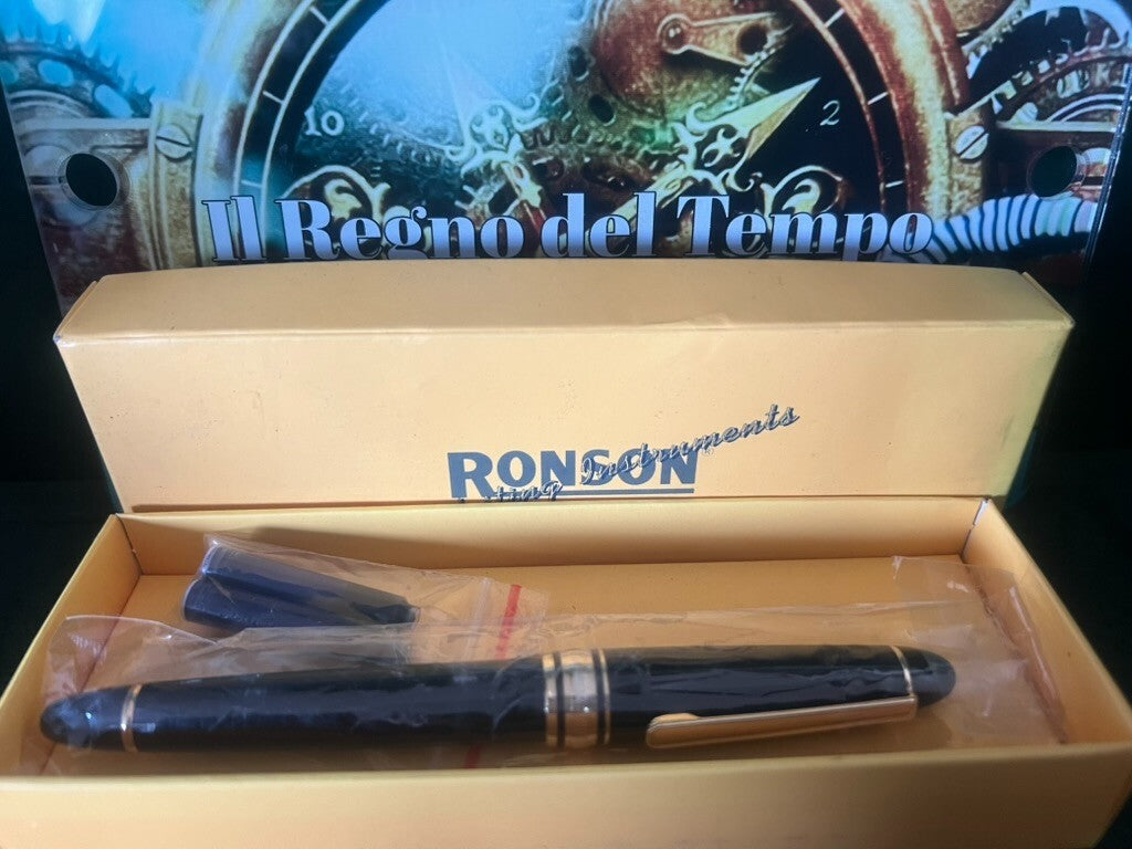 Ronson Stylo-Plume Stylo à Plume Noire Iridium Point 5 Cartouche Avec Trousse