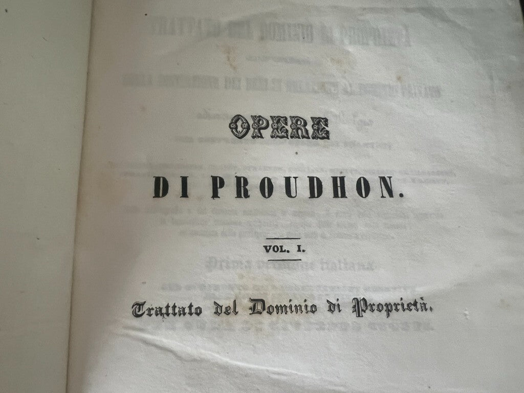 🔴 Books TREATY ON THE DOMINION OF PROPERTY Proudhon Italian old 1844 