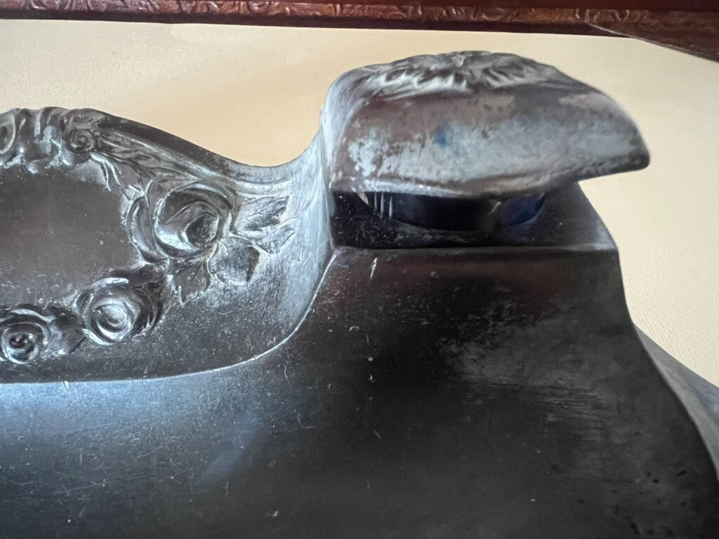 🔴 Calamaio penna stilografica BRONZO MASSICCIO ampolle inchiostro vintage L 23