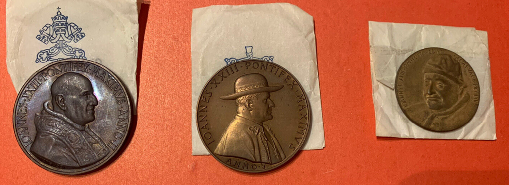 🔴 Konvolut von 3 Medaillen von Johannes XXIII., Jahre V, II, ÖKUMENISCHER RAT 1962, Ersttagsbrief 