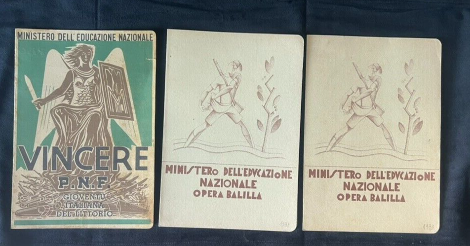 🔴 Report cards KINGDOM OF ITALY BALILLA cardboard stamps signatures original 1932 9 PIECES 