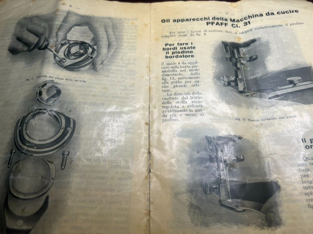 🔴 Bedienungsanleitung für die Nähmaschine PFAFF 31, Original-Garantieheft aus Italien 