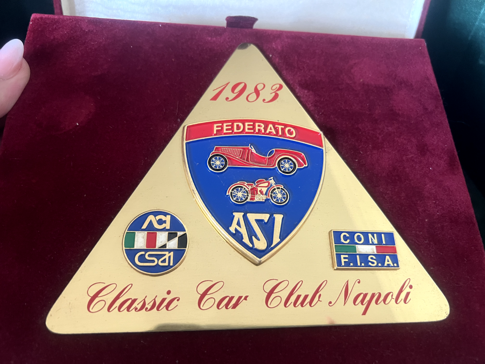 🔴 ASI Auto Moto Car Club Napoli Federated Plate Metallplakette CONI 1983 Bordüre 