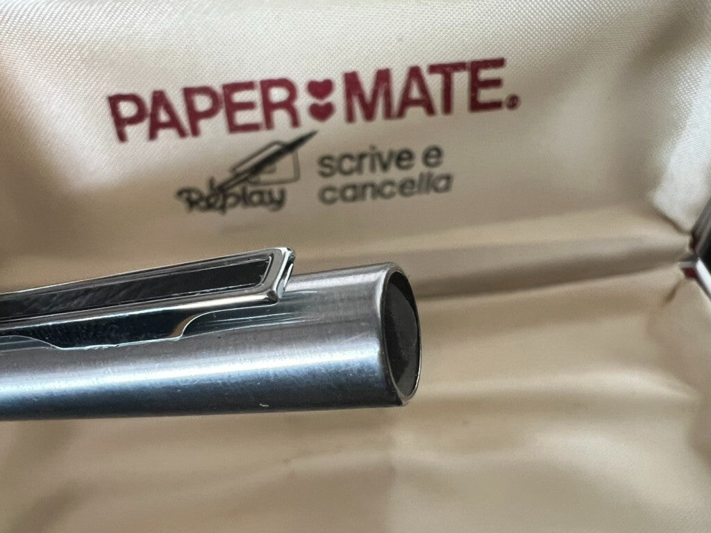 🔴 PAPERMATE penna sfera Replay cromata rossa scrive con scatola vintage