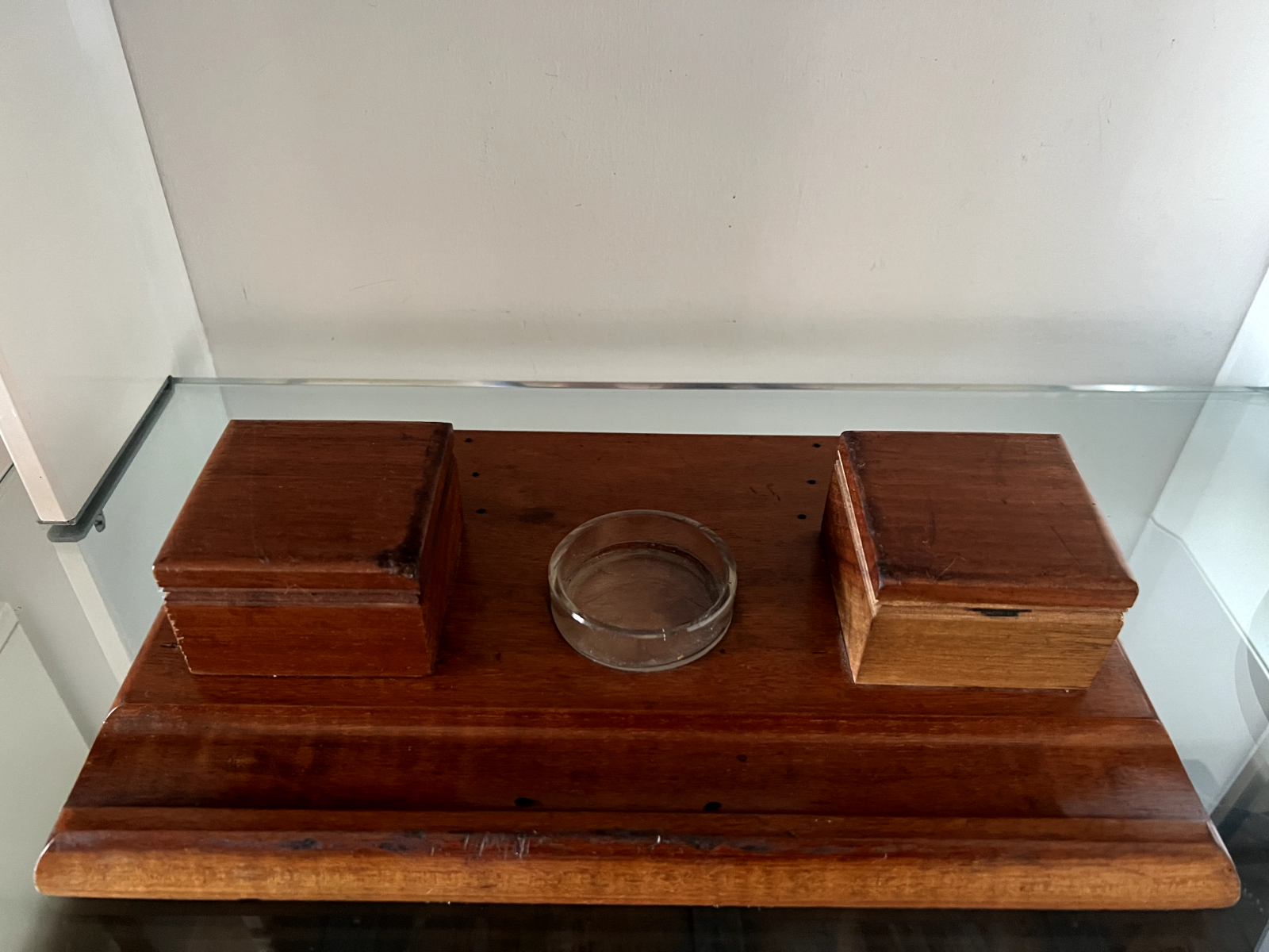 🔴 Calamaio penna stilografica sfera LEGNO MASSELLO da scrivania L 31 cm vintage