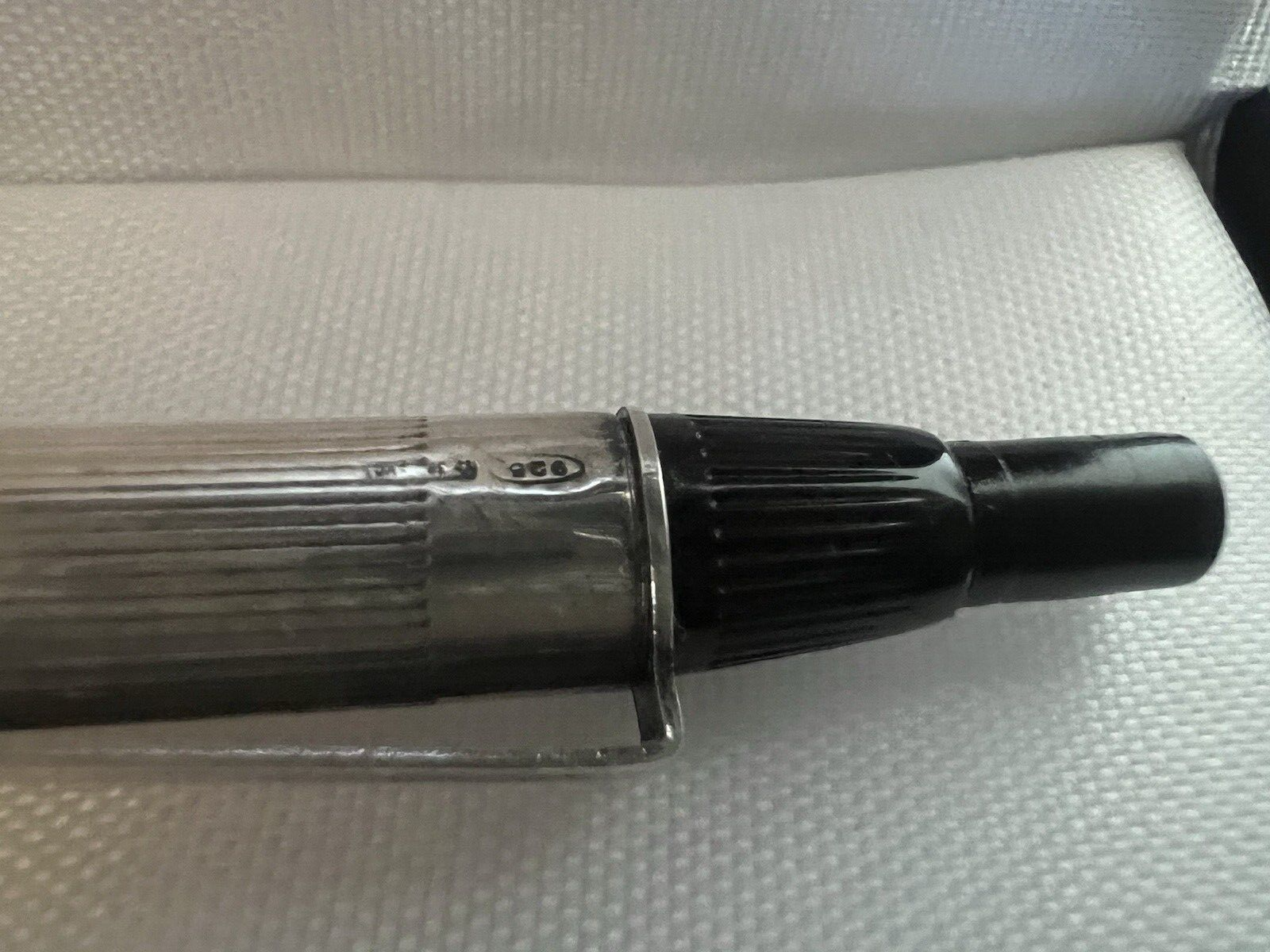 Stylo-Plume Sphère Argent 925 Rayures Mécanisme Bouton Snap Rare Vintage 20