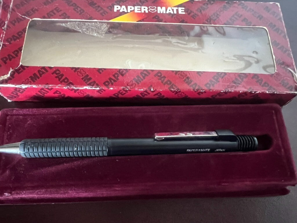 🔴 PAPERMATE penna sfera 90° DYNAGRIP nera Giappone con astuccio vintage