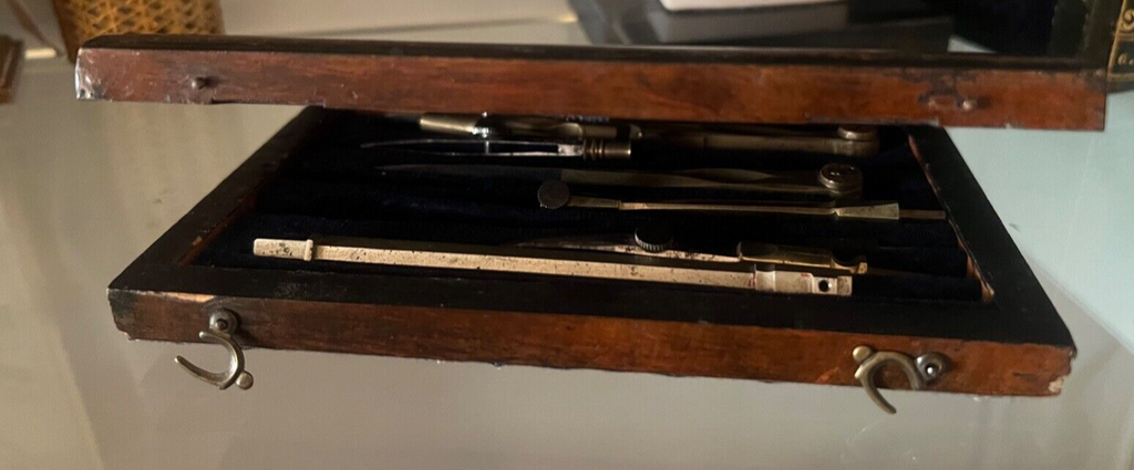 🔴 COMPASSO disegno tecnico OTTONE cerchio scatola legno naturale VINTAGE