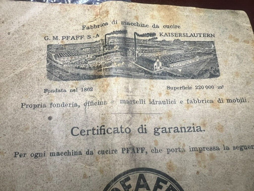 🔴 Bedienungsanleitung für die Nähmaschine PFAFF 31, Original-Garantieheft aus Italien 