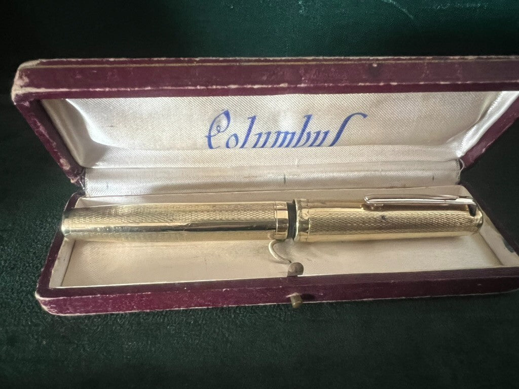 🔴 COLUMBUS Extra penna stilografica placcata ORO 18 kt a leva scrive vintage