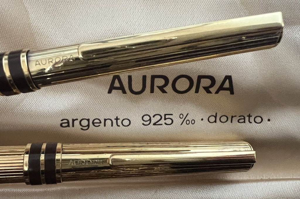 Aurora Stylo-Plume Stylo à Plume Argent 925 Marco Polo Plaqué Or M Et Sphère 