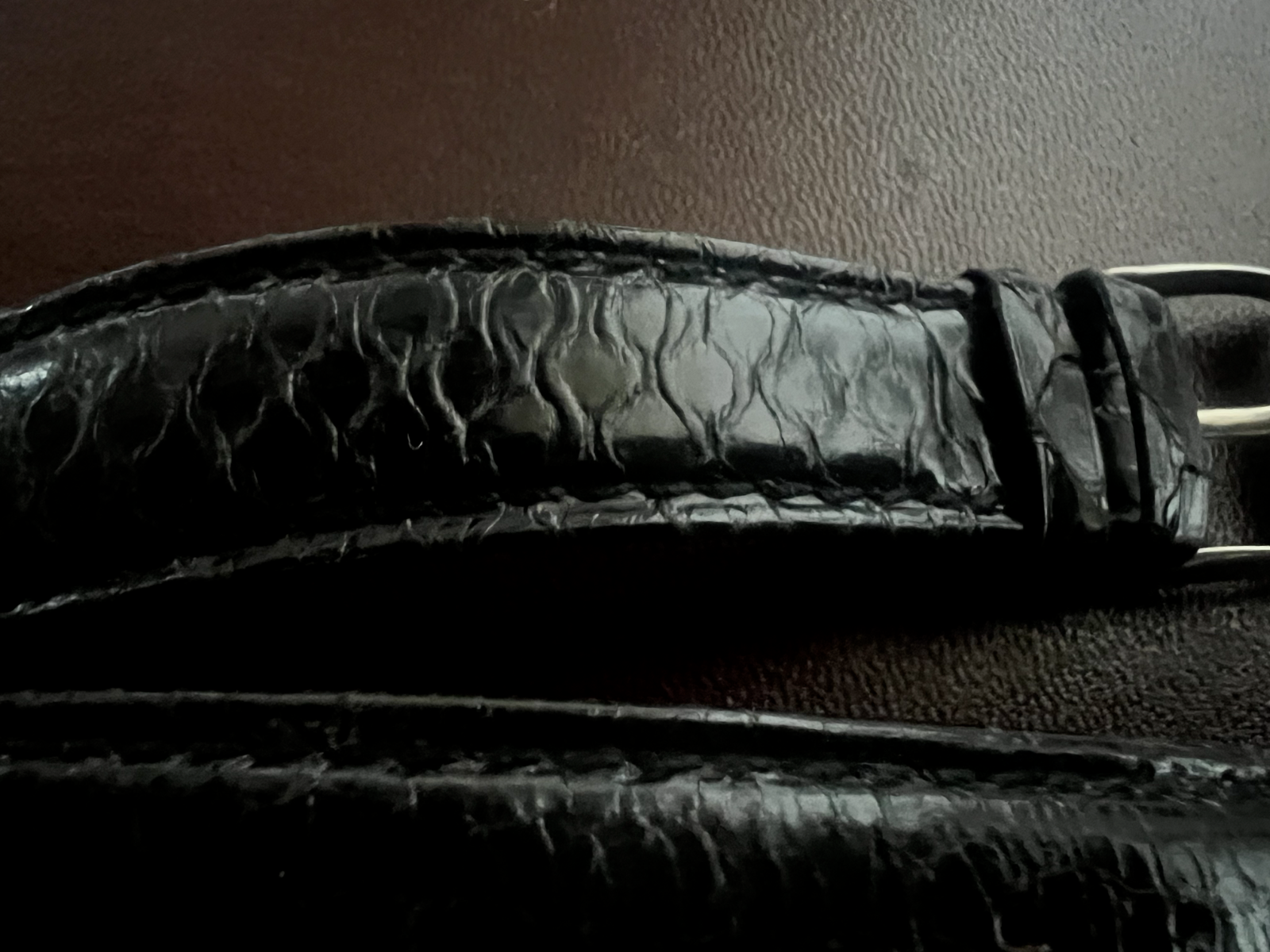 Rene' Marchal Bracelet de Montre Homme Cuir Noir Effet Python 18 MM