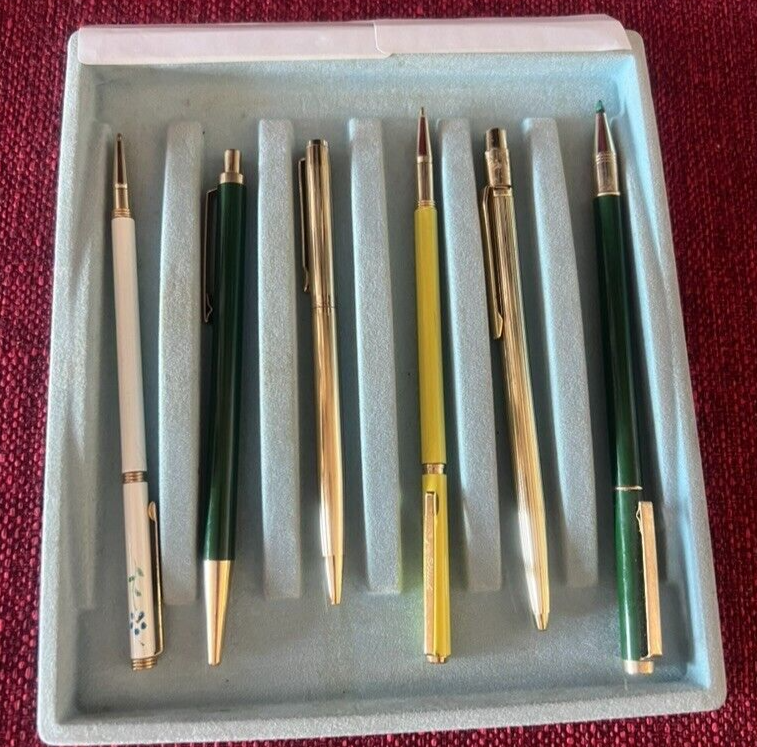 🔴 Penne sfera lacca verde gialla bianca dorata LOTTO 6 PENNE vintage 1970