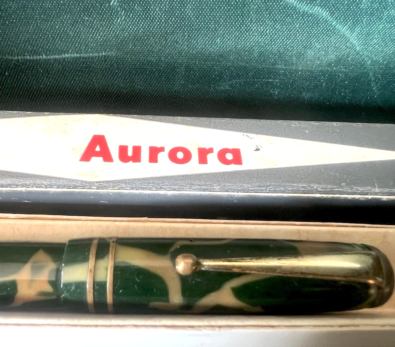 AURORA Fountain Pen Novum Green Celluloid Lever Gold Nib Vintage '30 