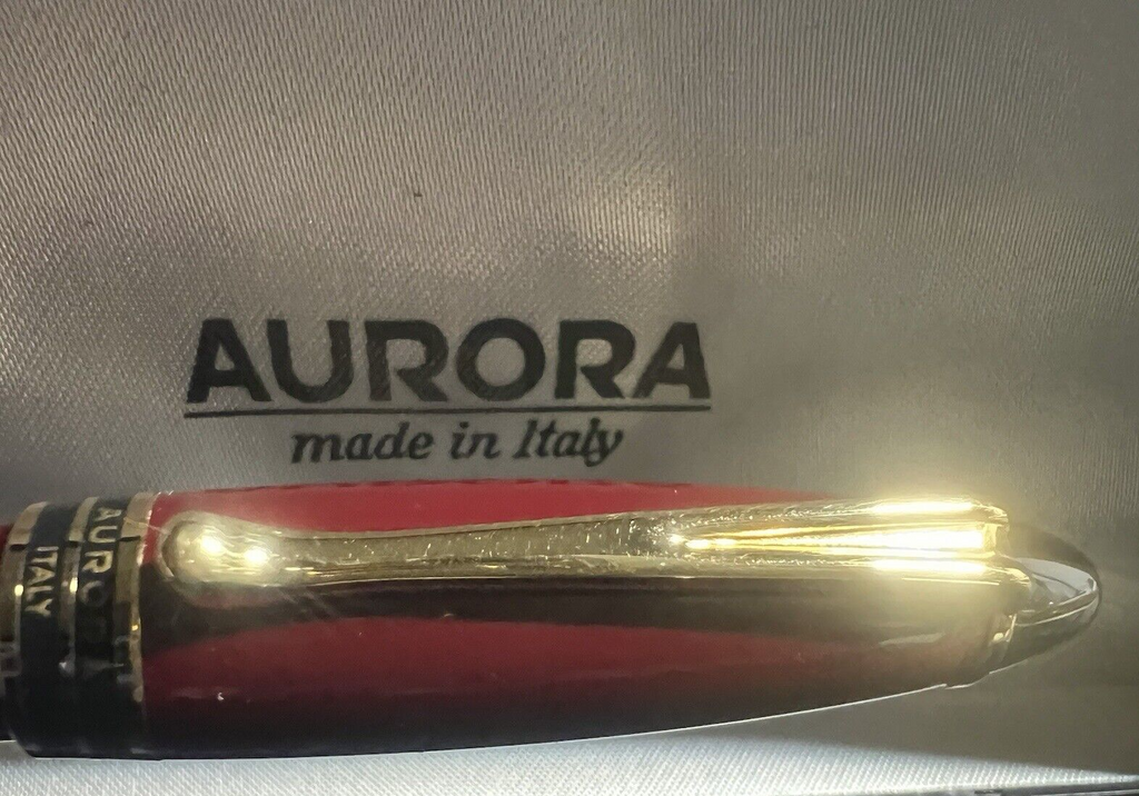 🔴 AURORA penna sfera Ipsilon rosso bordò profili dorati scrive con astuccio