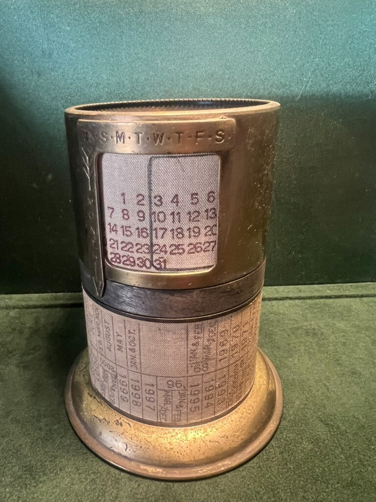Porte-Stylo Calendrier 1969-1983 Bronze Tissu Brevet Rotatif Vintage